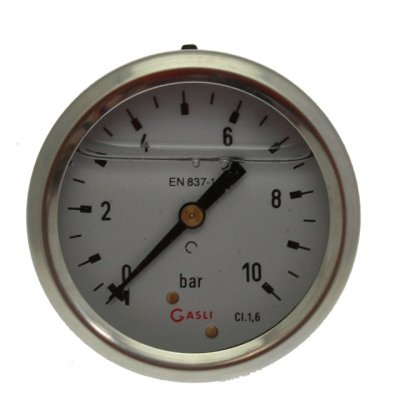 Glycerine Pressure Gauge with Rear 1/4" Thread 0 - 10 bar