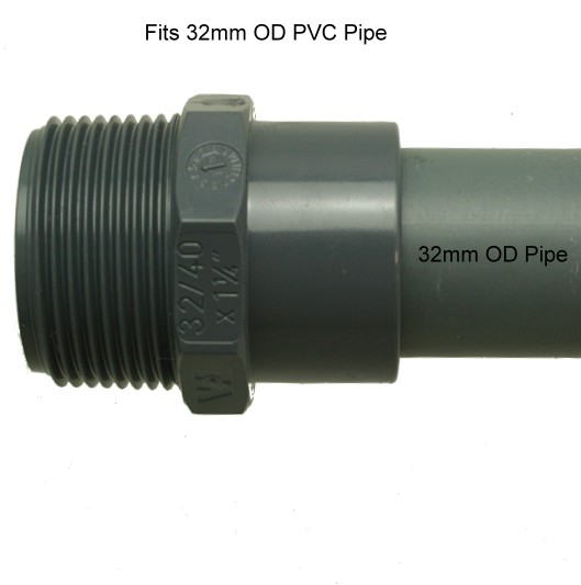PVC Fittings Connector 25 or 32mm Glue - 1" Male Thread 16 Bar - Click Image to Close
